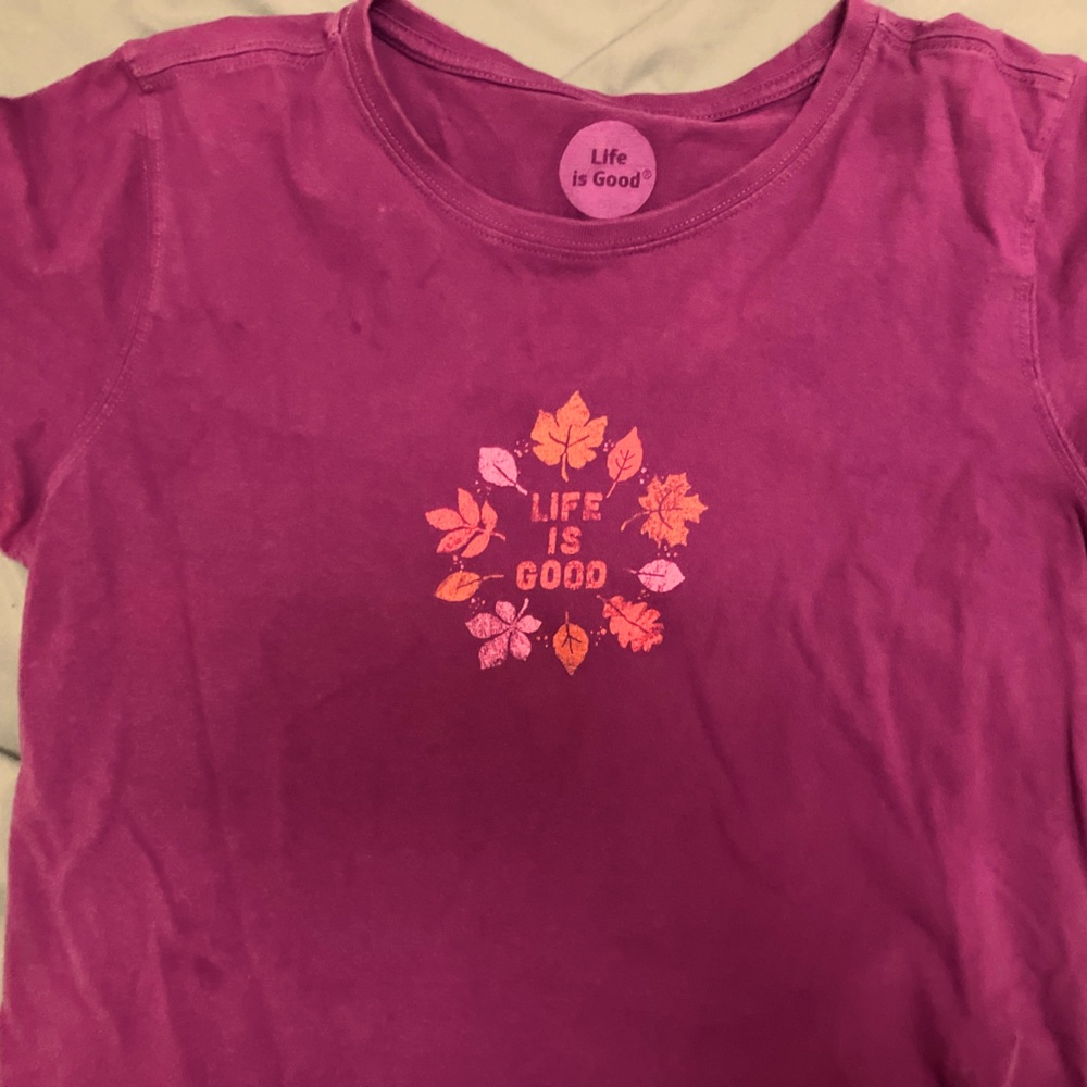 Life Is Good Pink Short Sleeve Tee with Floral Design